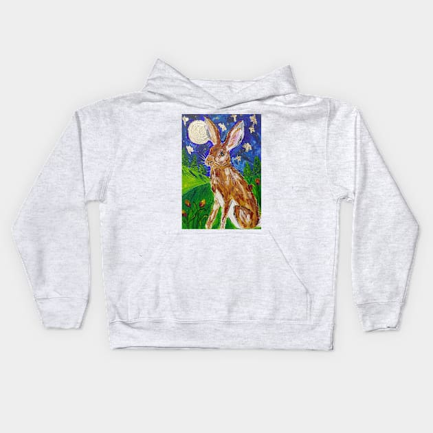 Hare among Tulips and a Gold Moon Kids Hoodie by Casimirasquirkyart